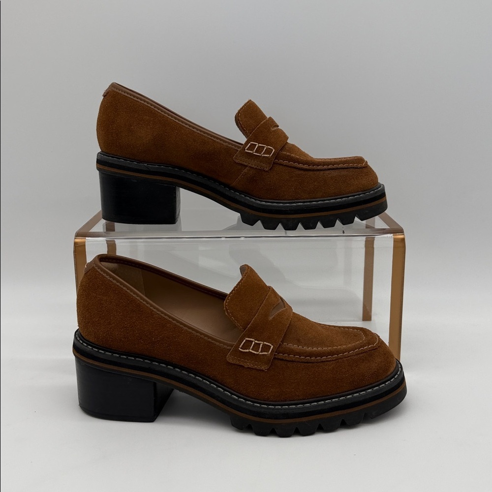 Bernardo Selma Lug Chunky Sole Suede Penny Loafer Tobacco Split Suede - Picture 2 of 14